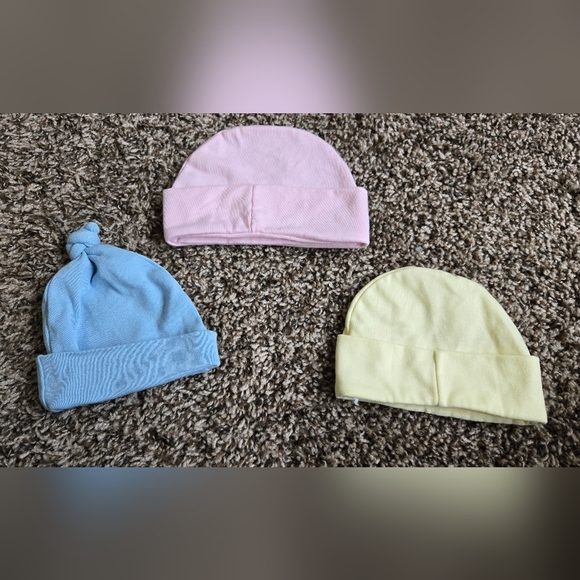 *3/$10 Baby Hats Caps - set of 3 pink blue yellow - Picture 2 of 2